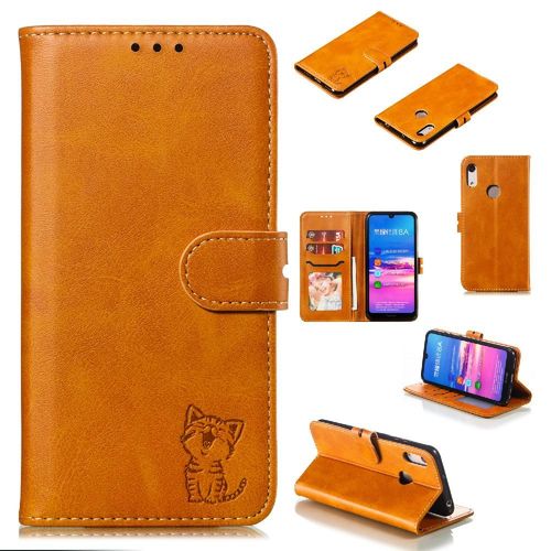 Portefeuille Étui Pour Huawei Y6 Pro 2019 En Relief Fermeture Magnétique Toute La Protection Ronde Titulaire De La Carte Bicelle - Jaune
