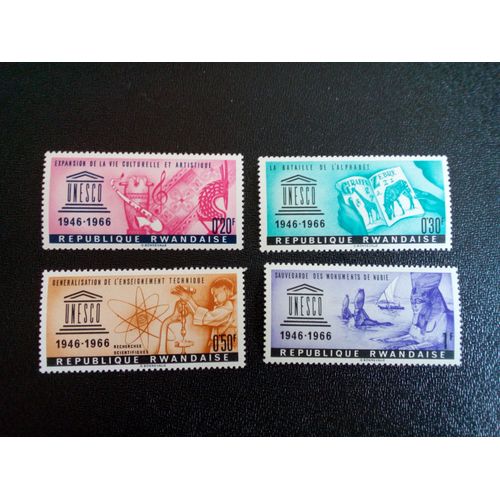 Timbre Rwanda Yt 183 A 186 Unesco, 20e Anniversaire 1966 ( 040504 )
