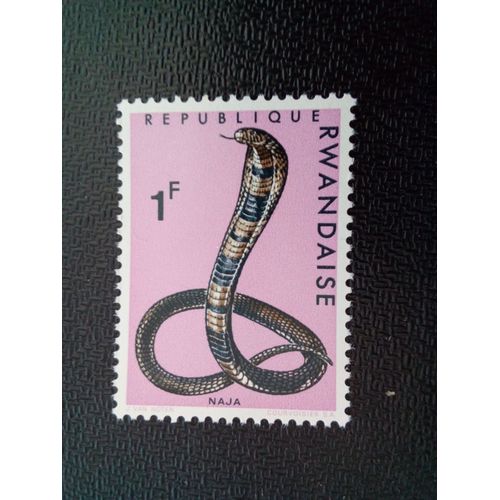 Timbre Rwanda Yt 194 Cobra De Forêt (Naja Melanoleuca) 1967 ( 040504 )