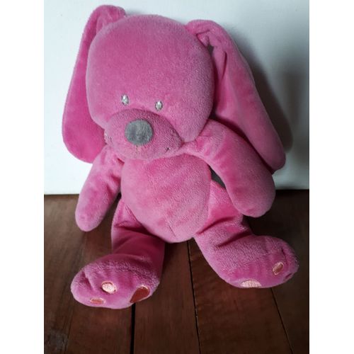 Doudou Lapin Rose Empreinte Rose Orange Grandes Oreilles Nicotoy