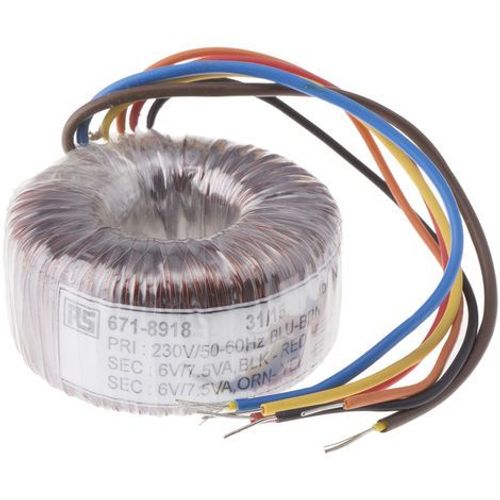 Transformateur torique 2 sorties, Vin 230V ac, Vout 2 x 6V ac, 15VA