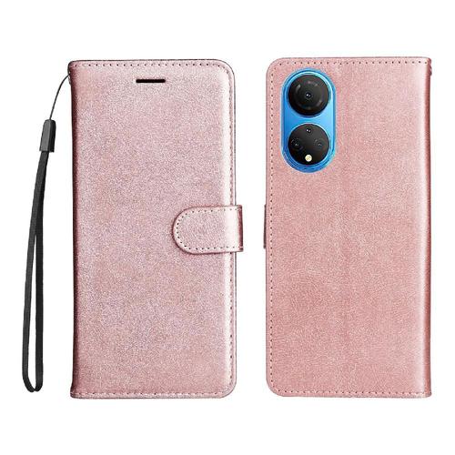 Flip Étui Pour Honor X7 Cuir De Haute Qualité Couleur Solide Classique Avec Fente Pour Carte Étui De Téléphone Portefeuille D'affaires - Couleur Rose