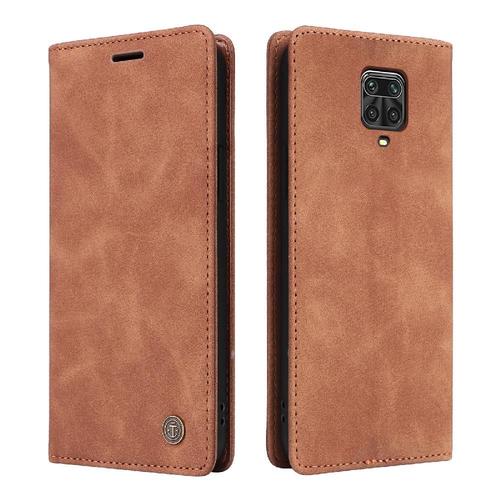 Tongez Étui Pour Xiaomi Redmi Note 9s Portefeuille Étui En Cuir Simple Entreprise Antichoc Couverture Rabotant - Orange