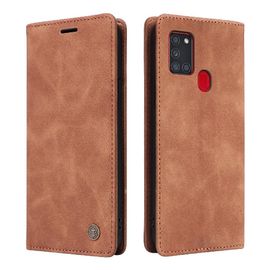 Flip Étui Pour Samsung Galaxy A21s Couverture Rabotant Étui En Cuir Simple Entreprise Portefeuille Antichoc - Orange