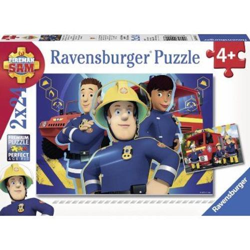 Coffret De 2 Puzzles Enfant Sam Le Pompier 24 Pieces : Sam Avec Ses Amis Et Le Camion Pompier - Ravensburger Collection Dessin Anime