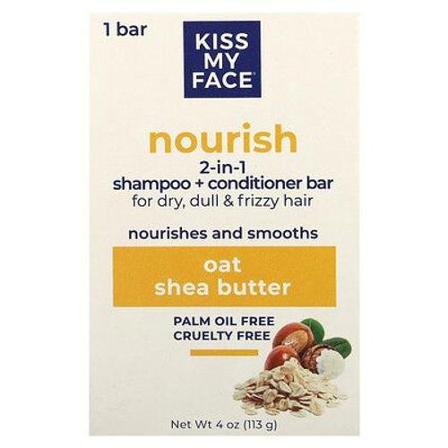 Kiss My Face Barre De Shampooing + Après-Shampooing 2-En-1 Nourrissant, Pour Cheveux Secs, Ternes Et Frisés, Beurre D'avoine Et De Karité, 1 Barre, 113 G 