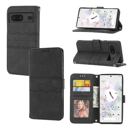 Flip Étui Pour Google Pixel 7 Bicelle Protection Antichoc Fermeture Magnétique Cuir Pu Étui Portefeuille - Noir