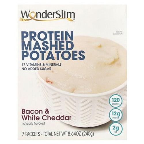 Wonderslim Purée De Pommes De Terre Protéinées, Bacon Et Cheddar Blanc, 7 Sachets, 34 G Chacun