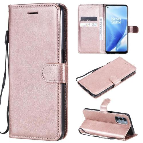 Flip Étui Pour Oneplus Nord N200 5g Couleur Solide Classique Étui De Téléphone Portefeuille D'affaires Cuir De Haute Qualité Avec Fente Pour Carte - Couleur Rose