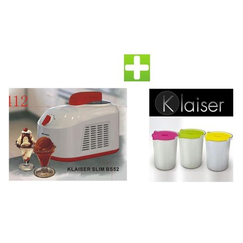 KLAISER SLIM BS52 Turbine à glace professionnelle avec livre de 62 recettes + Set de 3 Bols Supplémentaires
