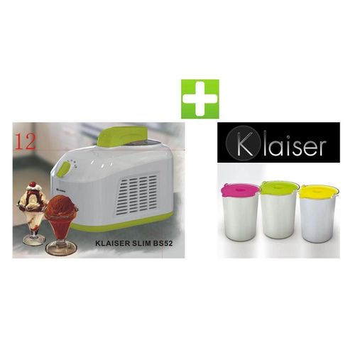KLAISER SLIM BS52 Turbine à glace professionnelle avec livre de 62 recettes + Set de 3 Bols Supplémentaires