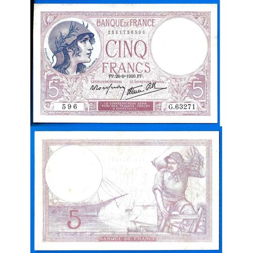 France 5 Francs 1939 Minerve Violet Billet Franc Frcs Frc Frs