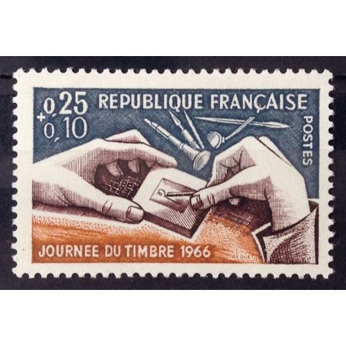Journée Timbre 1966 - Gravure Poinçon 0,25+0,10 (Impeccable N° 1477) Neuf** Luxe (= Sans Trace De Charnière) - France Année 1966 - N28477