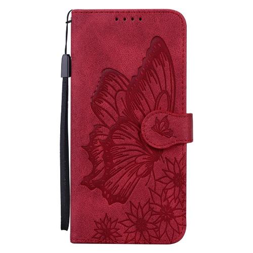 Étui Pour Samsung Galaxy A70 Avec Support De Fente Pour Carte Portefeuille En Cuir Bicelle De Protection Étui De Téléphone À Bastier Grand Papillon - Rouge