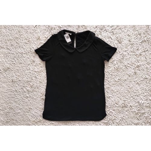 Tee-Shirt Promod Noir À Col Claudine Avec Brillants Taille S