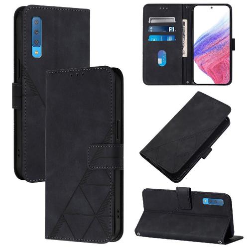 Étui Pour Samsung Galaxy A7 2018 Cuir Pu Livre De Protection Flip Folio Portefeuille Couverture Titulaire De La Carte De Crédit - Noir