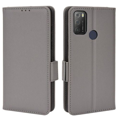Étui Pour Alcatel 1s 2021 Cuir Pu Boucle Latérale Titulaire De Fentes Pour Cartes Magnétique Portefeuille - Gris