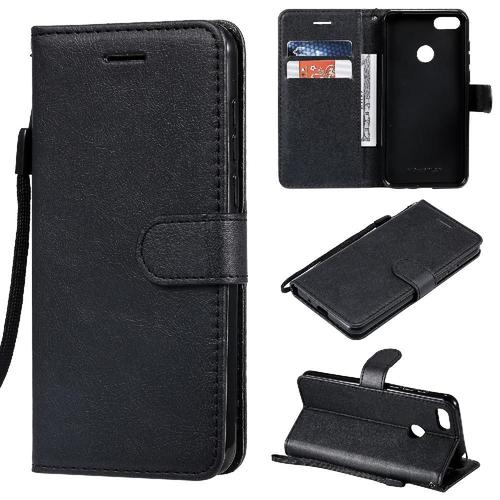 Flip Étui Pour Motorola Moto E6 Play Couleur Solide Classique Cuir De Haute Qualité Étui De Téléphone Portefeuille D'affaires Avec Fente Pour Carte - Noir