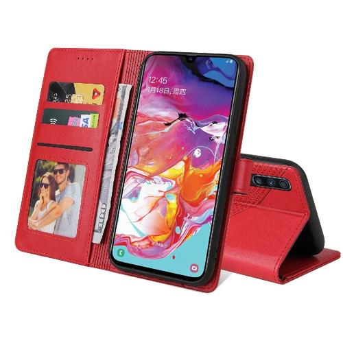 Flip Étui Pour Samsung Galaxy A70 Trois Fentes Pour Cartes 4 Protection D'angle Antichoc Bicelle Cuir Premium - Rouge