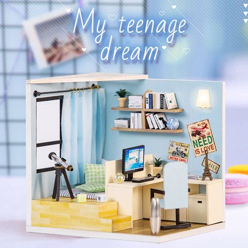 Maison De Poupée Miniature En Bois, Puzzle, Kit Avec Meubles, Housse Anti-Poussière Légère, Jouets Cadeaux D'anniversaire Pour Enfants, 12x11.5x10cm