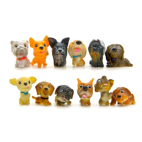 12 Pièces/Ensemble Kawaii Animaux Ornements Pvc Miniature Chiot Mini Dessin Animé Chiens Figurines Table Décoration Décor À La Maison Jardin Ornement