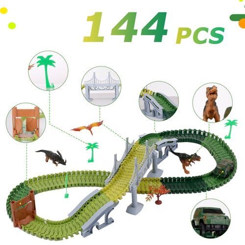 Piste De Voiture De Course Du Monde De Dinosaure Flexible, Piste De Route Dino, Jouets Pont, Meilleur Cadeau Pour Enfants Garçons Filles, Bricolage, Capacité De Coopération Aventure