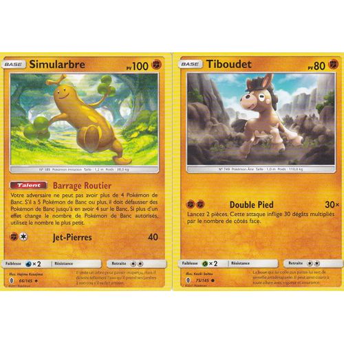 2 Cartes Pokemon - Tiboudet 75/145 Et Simularbre 66/145 - Soleil Et Lune 2 Gardiens Ascendants - Française