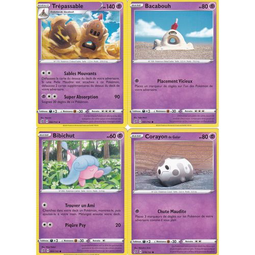 4 Cartes Pokemon - Trépassable 082/192 - Bacabouh 081/192 - Corayon De Galar 078/192 - Bibichut 083/192 - Épée Et Bouclier 2 Clash Des Rebelles -