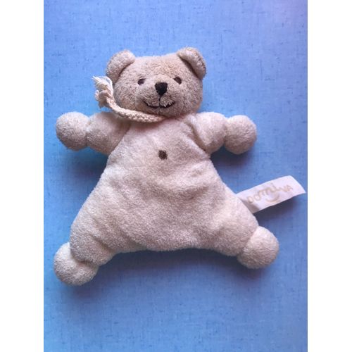 Doudou Ours Beige Triangle Semi Plat Grelot Domiva 18 Cm