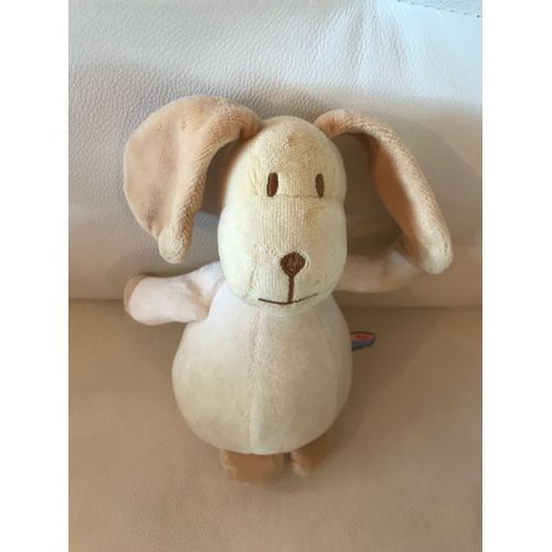 Peluche Doudou Chien Beige Bi Couleur Sucre D'orge 20 Cm