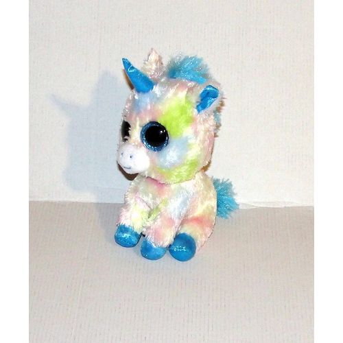 Licorne Arc En Ciel Aux Yeux Bleus Pailleté Doudou Peluche 16 Cm Ty Beanie Boos