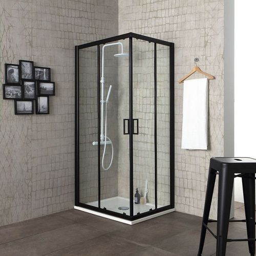 CABINE DE DOUCHE DESIGN 70X70 CADRE NOIR OPAQUE VERRE TREMPÉ MAT 6 MM CITY