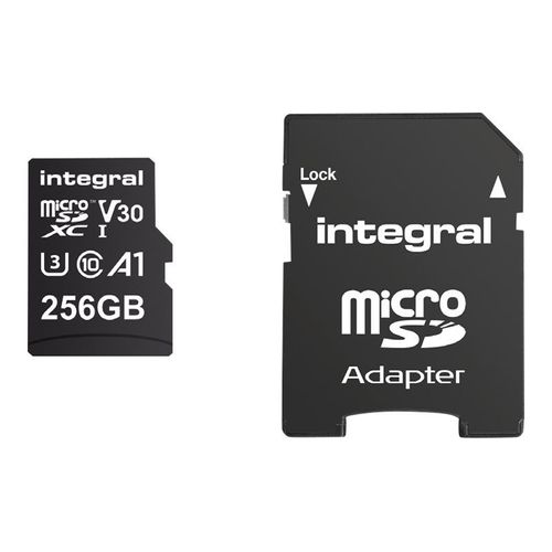 Integral - Carte mémoire flash (adaptateur microSDXC vers SD inclus(e)) - 256 Go - A1 / Video Class V30 / UHS-I U3 / Class10 - microSDXC UHS-I