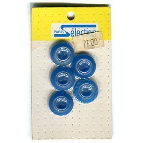 Lot De 5 Boutons Fantaisie - " Paris Sélection " - Sur Plaquette - 15 Mm - Bleu