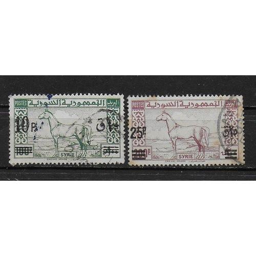 Syrie 1948 : Cheval Arabe - Série De 2 Timbres Oblitérés Surchargés