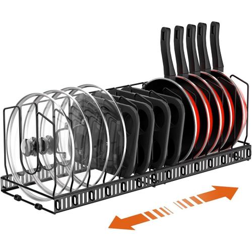 Range Couvercle, Amélioré Extensible Rangement Poele Et Casserole Avec 14 Compartiments Réglables, Porte Casseroles Rangement Couvercle Casserole Pour Tiroir Cuisine, Noir