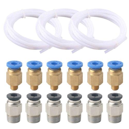 FULARR 3Pcs Professionnel PTFE Téflon Tube Pousser pour Connecter Kit: avec 6Pcs PC4-M6 Raccord Rapide et 6Pcs PC4-M10 Raccord Pneumatique Droit, pour Imprimante 3D Bowden Extruder 1.75mm Filament