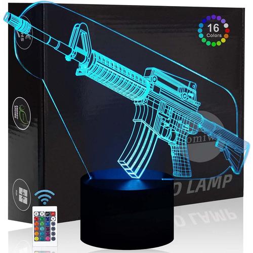 Fusil 3d Illusion Veilleuse Jouets,Décor De Maison Led Lampe De Chevet Table,Tactile & Télécommander 16 Couleurs,Cadeau D'anniversaire De Noël Pour Filles Garçons Enfants Amis Et Famille