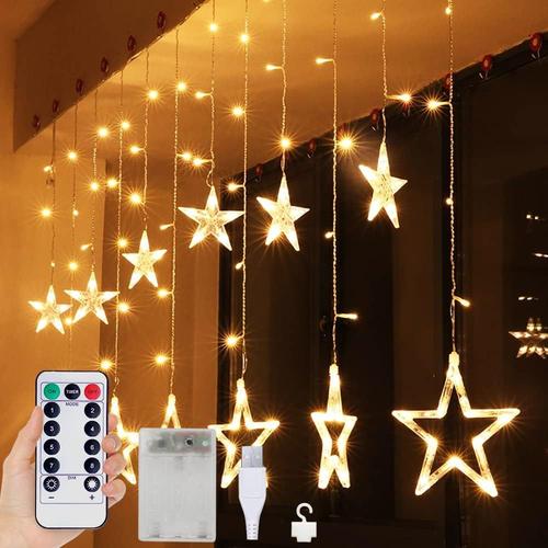 Guirlande lumineuse à étoiles 138 LED pour fenêtre, cascade, guirlande lumineuse avec 8 modes clignotants et télécommande pour Noël, fête de mariage, décoration de la maison, blanc chaud