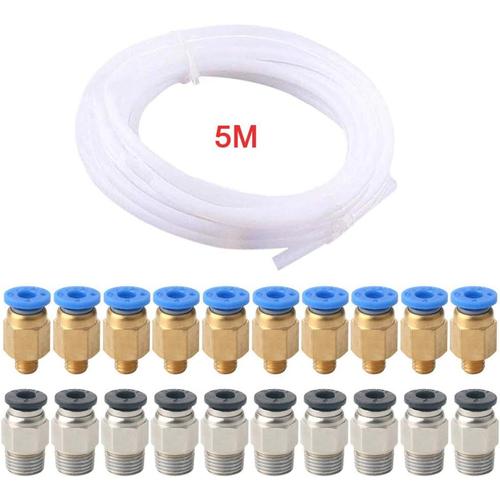 FULARR® 5m Professionnel PTFE Téflon Tube Pousser pour Connecter Kit: avec 10Pcs PC4-M6 Raccord Rapide et 10Pcs PC4-M10 Raccord Pneumatique Droit, pour Imprimante 3D Bowden Extruder 1.75mm Filament