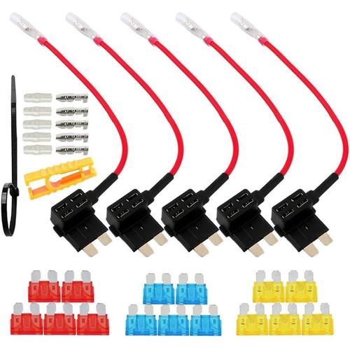 Fularr® 5pcs Premium Acu Moyen Add-A-Circuit Porte-Fusible, Lame Style Fusible Tap Adaptateur, Avec Gratuits Standard Lame Fusible X 15pcs, Fusible Extracteur X 1pcs, Fil Attaches X 5pcs ¿¿ 12v / 24v