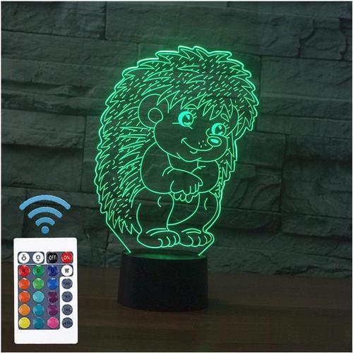 Hérisson 3d Illusion Veilleuse Jouets,Décor De Maison Led Lampe De Chevet Table,Tactile & Télécommander 16 Couleurs,Cadeau D'anniversaire De Noël Pour Filles Garçons Enfants Amis Et Famille