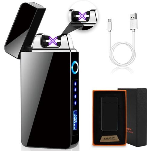 Briquet Électrique Cadeau Homme, Briquet USB Rechargeable, Briquet Arc Électrique avec Indicateur Puissance, Briquet Plasma Anti Coupe-Vent Portable Cadeaux de Noël pour Hommes Pères Femme(Noir)