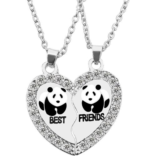 2 Pcs Collier d'Amitie Forever Pendentif Coeur Briser Couple Puzzle Pandas best friends pour Femme