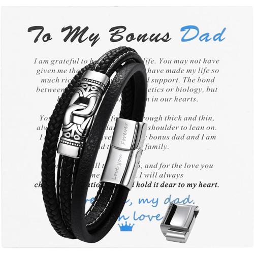 Bracelet Homme Cuir Fermoir Magnétique Acier Inoxydable| Bracelet Style Tressé | Coffret Cadeau Bijoux Inclus | Avec Maillon Supplémentaire | Bracelet Mode Pour Petit-Ami Mari Papa Fils