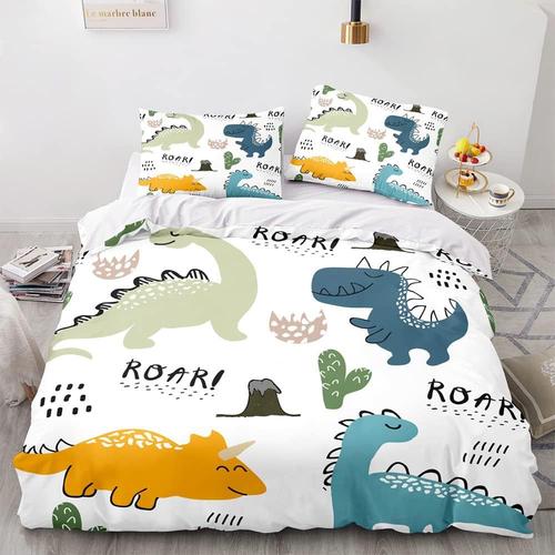 Parure De Lit Pour Enfant - Motif Dinosaure - Taie D'oreiller 40 X 60 Cm Et Housse De Couette 100 X 135 Cm - Parure De Lit Pour Bébé Fille Et Garçon - Lavable En Machine - Dino(A)