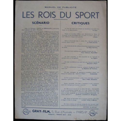 Les Rois Du Sport * Pierre Colombier - Film Comique 1937 - Livret De Cin?ma 8 Pages Chaque Page 31x24 Cm Manuel Du Publicit? * Raimu ; Fernandel ; Jules Berry -