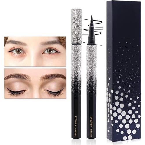 Eyeliner, Eyeliner Imperméable, Eye Liner Pencil, Eyeliner Durable Super Pigmenté, Précis Et À Séchage Rapide, 2 Pcs (Noir Et Brun) 