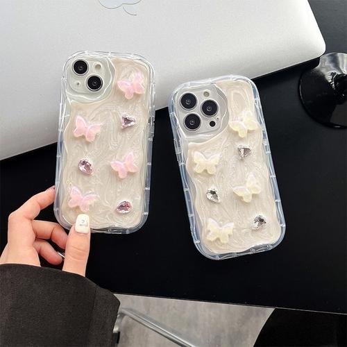 Convient Pour Iphone 15 Pro, Coque De T¿¿L¿¿Phone Portable En Strass Papillon, Transparente Tout Compris