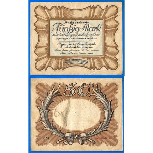 Allemagne 50 Mark 1918 Reichsbanknote Billet Marks Germany